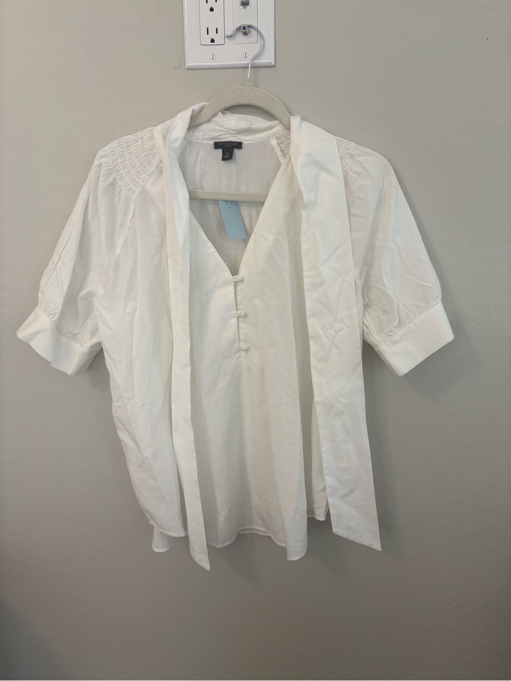 White Split-Neck Button Detail Blouse Ann Taylor